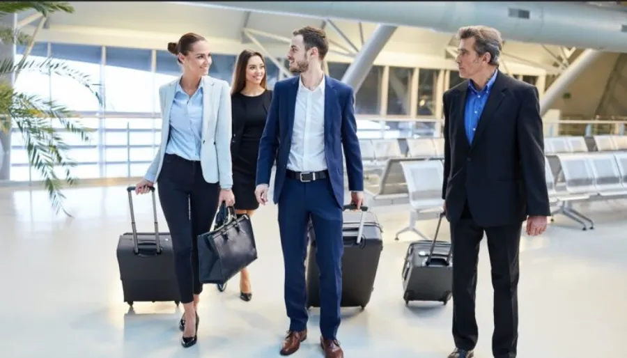 Business traveller boarding a flight